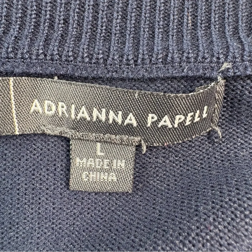 Adrianna Papell Dark Blue Top with Polka Dot Pattern Sheer Sleeves SzL Preppy - Picture 8 of 11